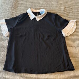 CeCe Black Top with White Collar. Size M